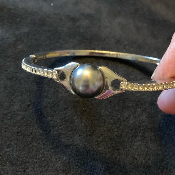 1” silver cuff bracelet, 1 silver bangle, 1 silver stretch bangle w/ rhinestones - Picture 5 of 6